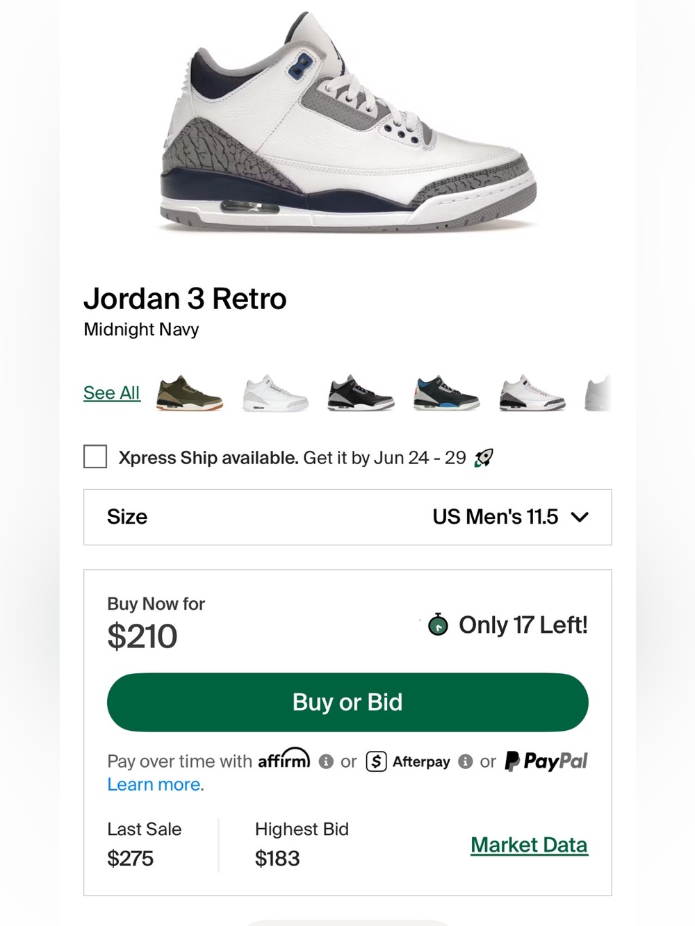 Jordan 3 Retro “Midnight Navy” Men’s Size 11.5 - Picture 9 of 9